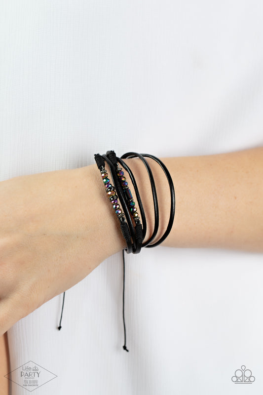 Prismatically Dramatic - Multi Metallic Oil Spil, Hematite Rhinestone Urban Bracelet Paparazzi Life Of The Party Pink Diamond Exclusive B0629