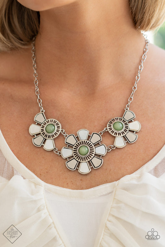 Aquatic Garden - Green Basil Flower Necklace March 2022 Fashion Fix Paparazzi N0718