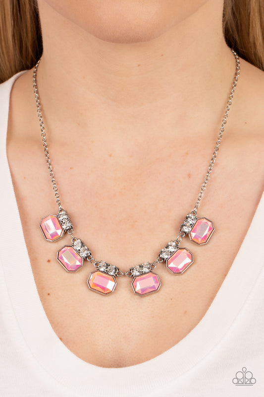 Interstellar Inspiration - Pink Iridescent Rhinestone Necklace Paparazzi N0874