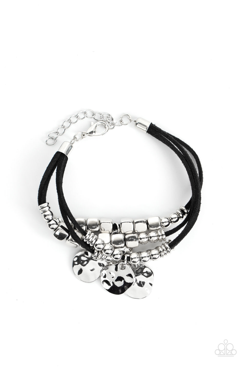 Token Trek - Black Silver Discs And Suede Bracelet Paparazzi B0720