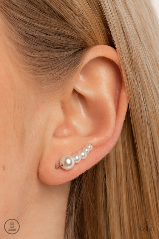 Dropping into Divine - White Pearl Ear Crawler Earring Paparazzi E1193