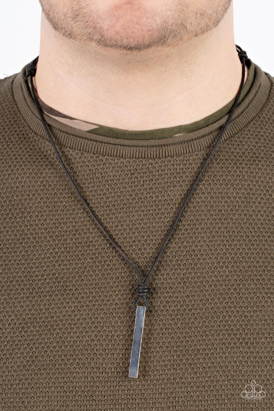 Mechanical Maintenance - Silver Pendant Black Suede Cord Urban Necklace Paparazzi N1105