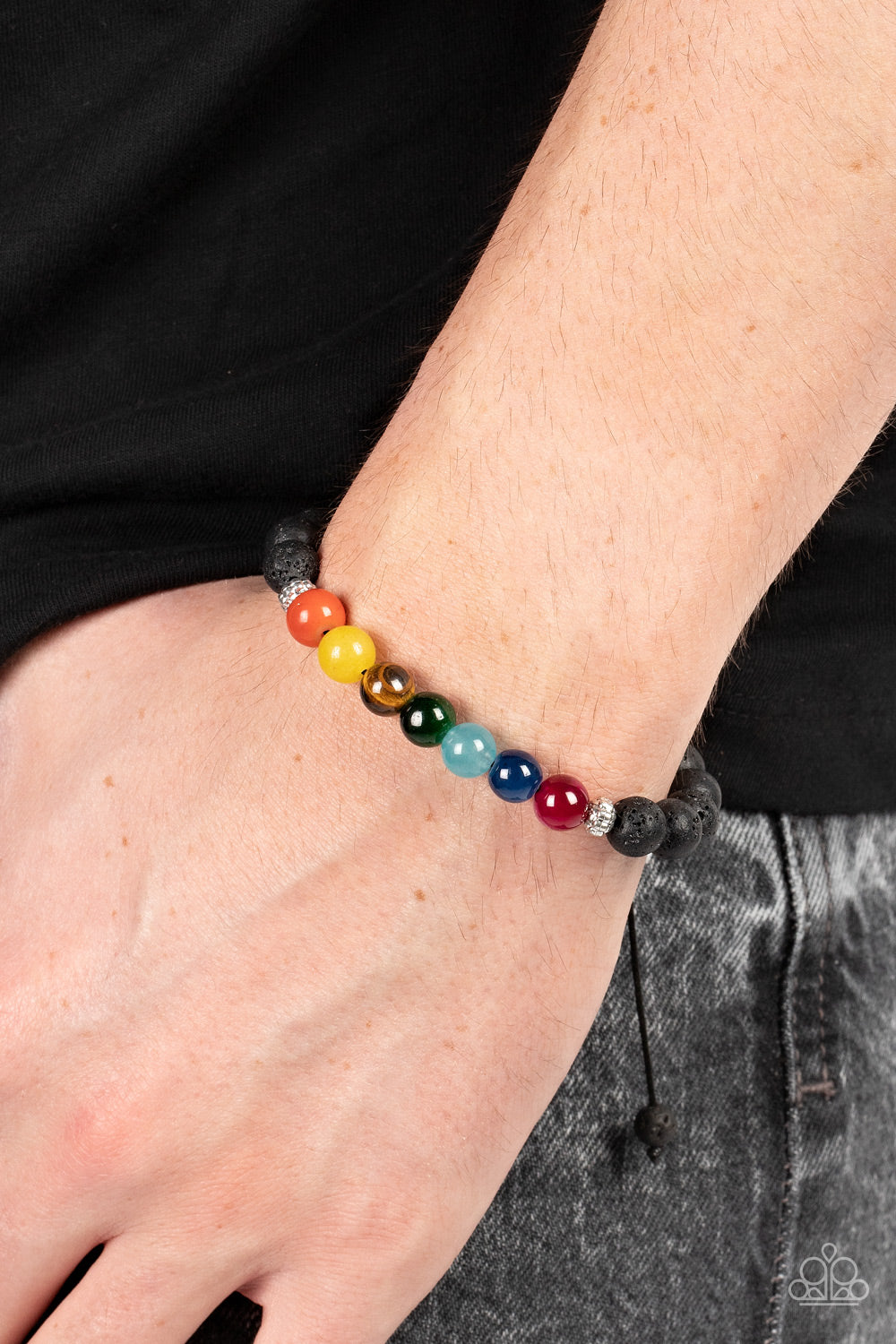 Canyon Kaleidoscope - Multi Rainbow Glassy & Black Lava Bead Urban Bracelet Paparazzi B0799