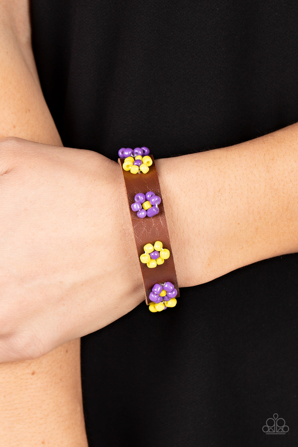 Flowery Frontier - Purple & Yellow Flower Urban Bracelet Paparazzi B1026