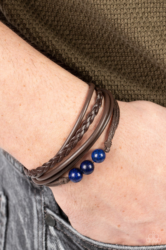 Rest Easy - Blue Lapis Lazuli Stone Leather Urban Bracelet Paparazzi B0934