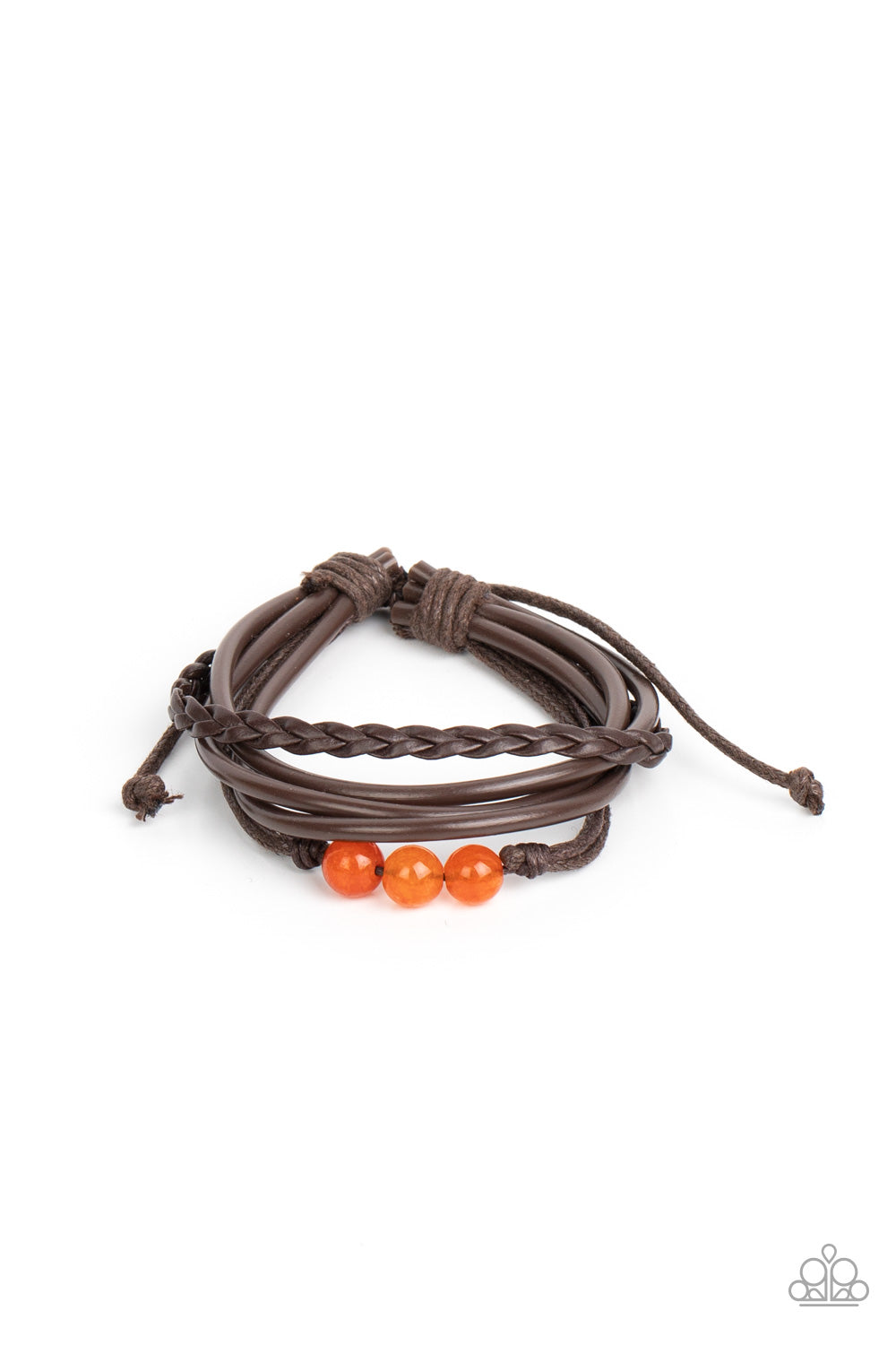 Rest Easy - Orange Citrine Stone Brown Leathery Cord Urban Bracelet Paparazzi B1022