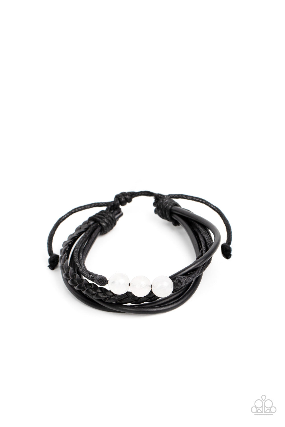 Rest Easy - White Quartz Stone, Leathery And Twine Cord Urban Bracelet Paparazzi B0682