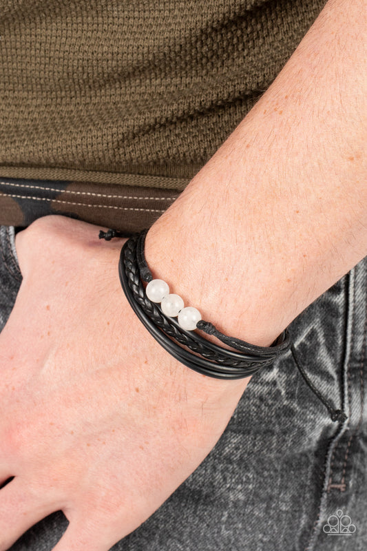 Rest Easy - White Quartz Stone, Leathery And Twine Cord Urban Bracelet Paparazzi B0682