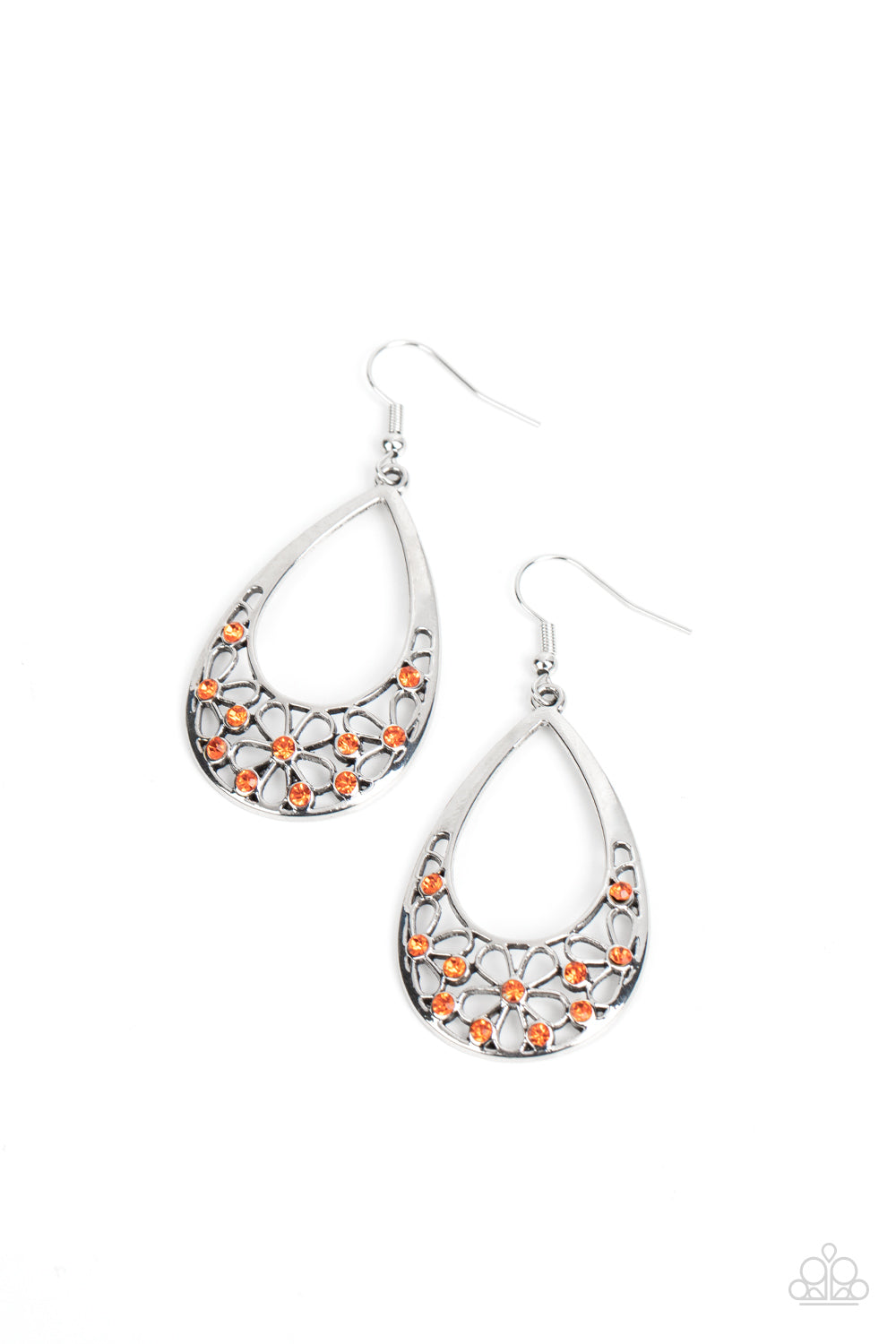 Terrace Trinket - Orange Rhinestone Daisy Flower Pattern Earring Paparazzi E1519