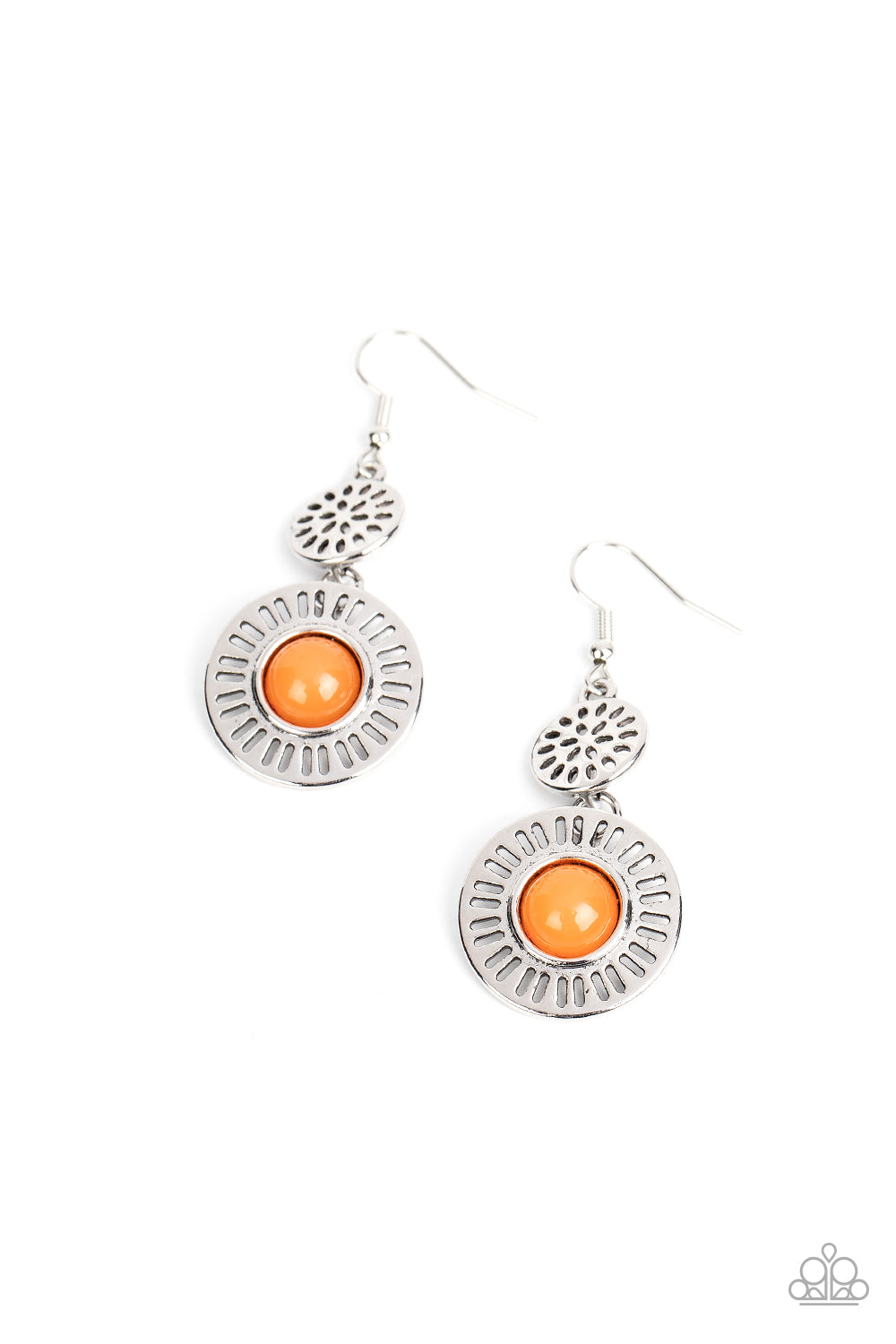 Ocean Orchard - Orange Opaque Bead Silver Earring Paparazzi E0934