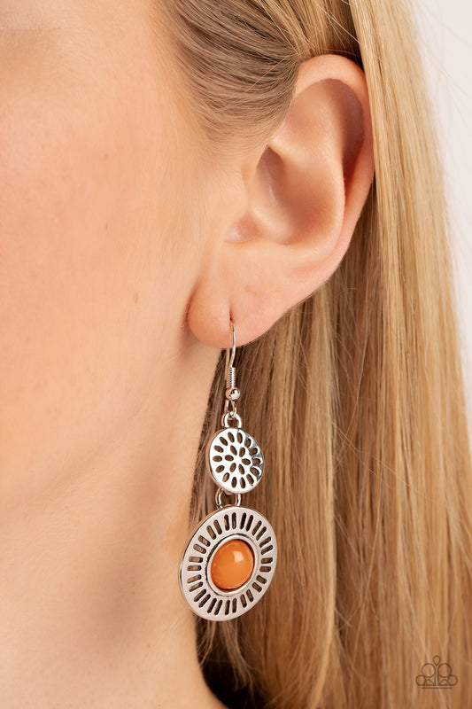 Ocean Orchard - Orange Opaque Bead Silver Earring Paparazzi E0934