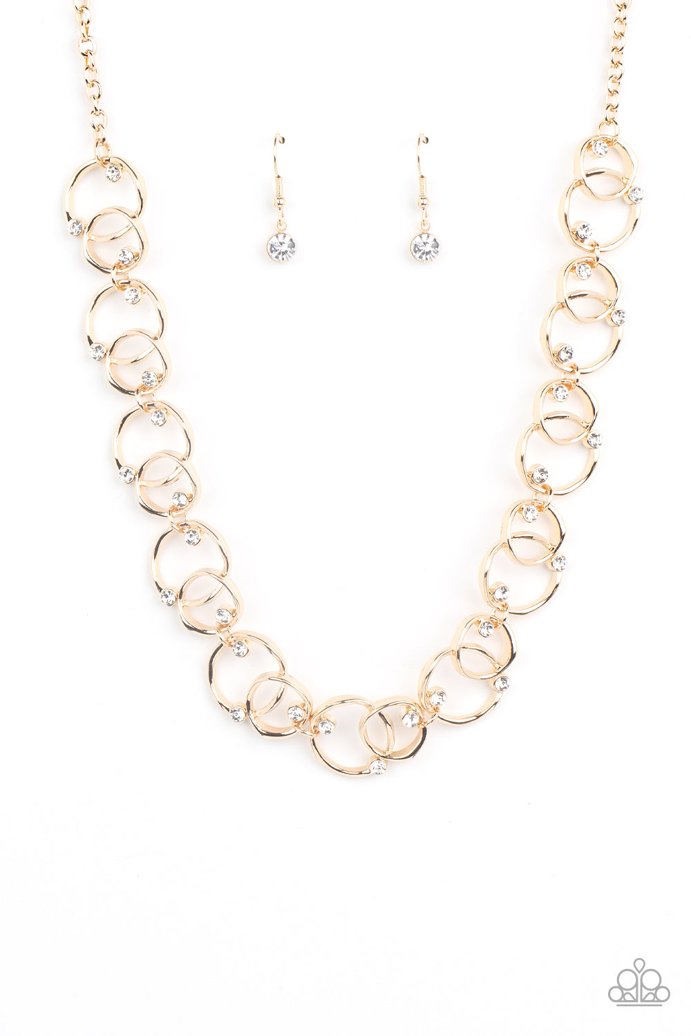 Center of My Universe - Gold White Rhinestone Necklace Paparazzi N0982