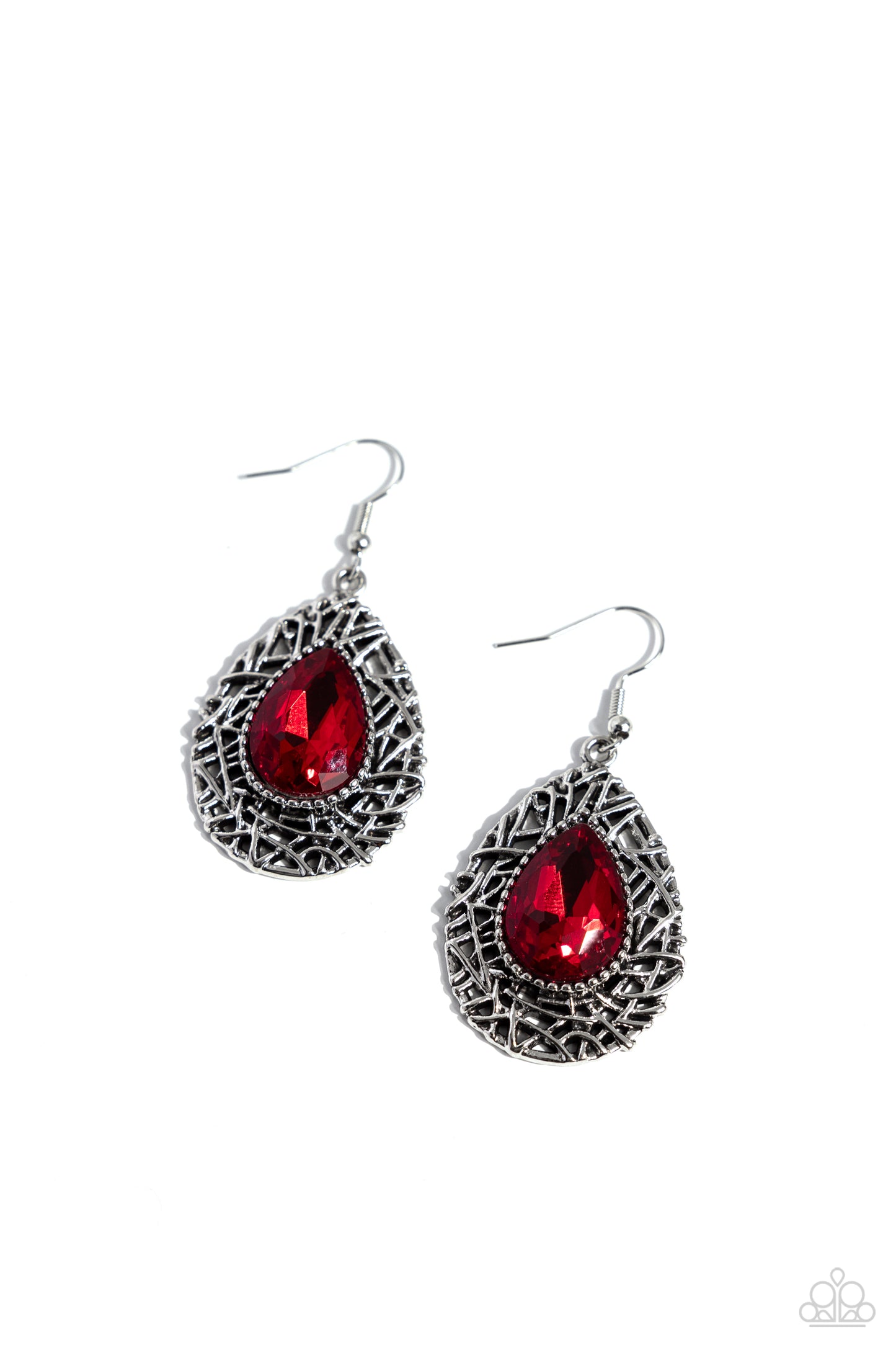 Nest Nouveau - Red Teardrop Gem Silver Earring Paparazzi E1801