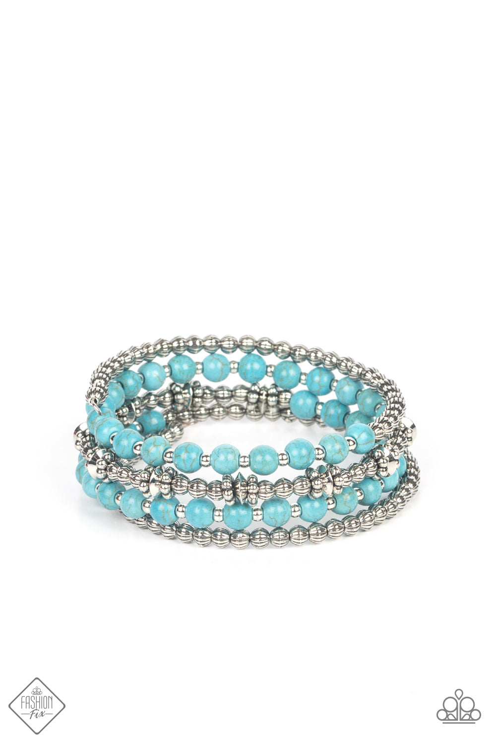 Road Trip Remix - Blue Cracked Stone Coil Bracelet Fashion Fix Paparazzi June 2022 B0565