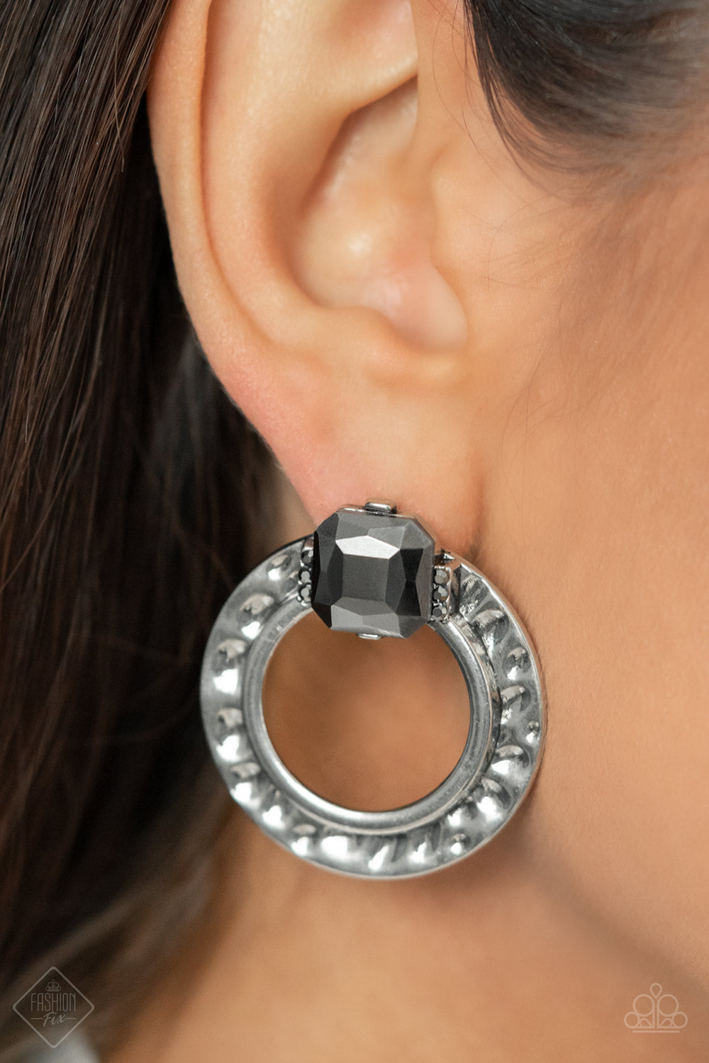 Smoldering Scintillation - Silver Hematite Earring April 2022 Fashion Fix Paparazzi E0626