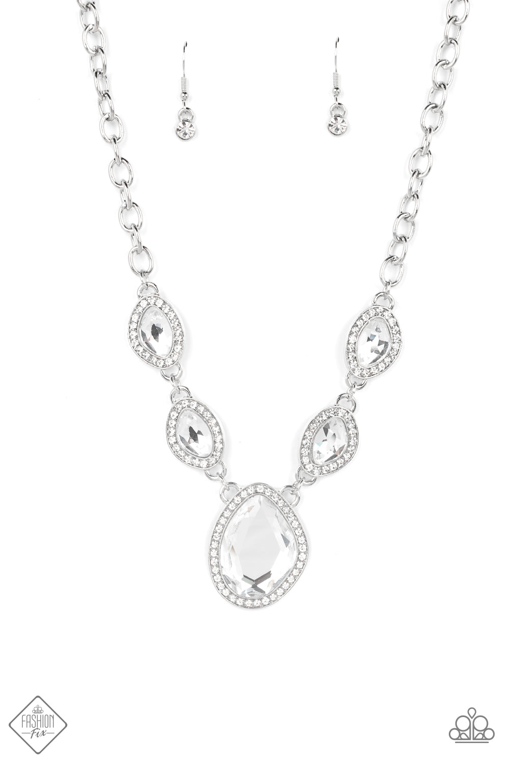 The Upper Echelon - White Rhinestone Necklace Fashion Fix July 2022 Paparazzi N0993