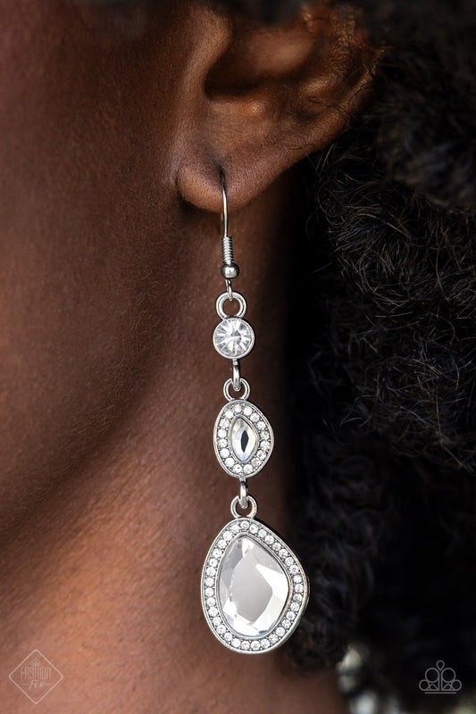 Dripping Self-Confidence - White Rhinestone Fashion Fix July 2022Earring Paparazzi E0854