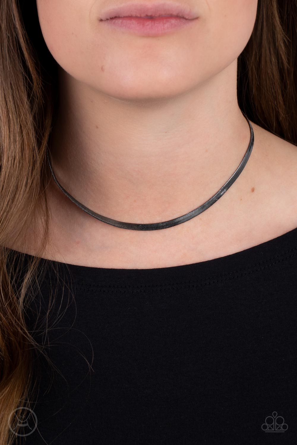 In No Time Flat - Black Gunmetal Snake Chain Choker Necklace Paparazzi N1146