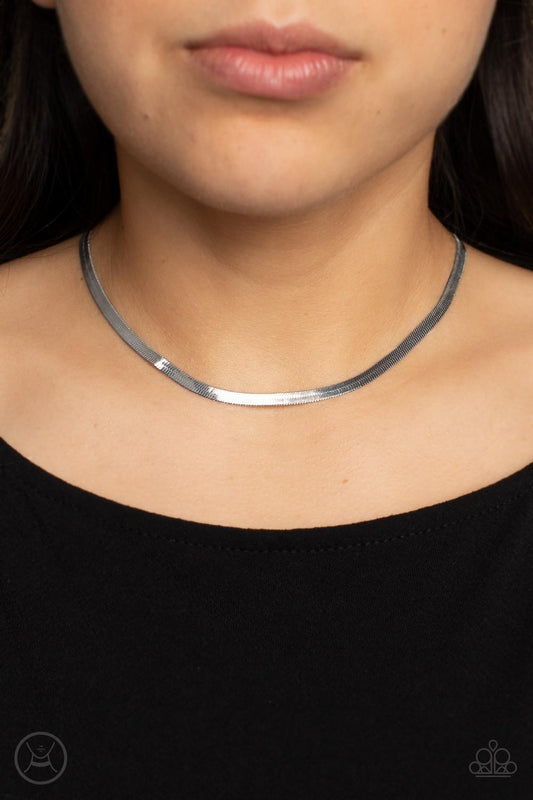 In No Time Flat - Silver Snake Chain Choker Necklace Paparazzi N1111