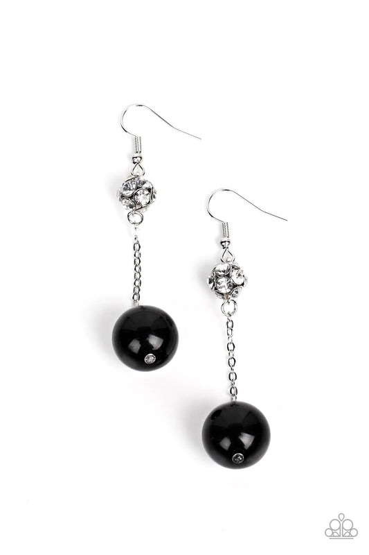 Nautical Nostalgia Black Bead White Rhinestone Earring Paparazzi E1040