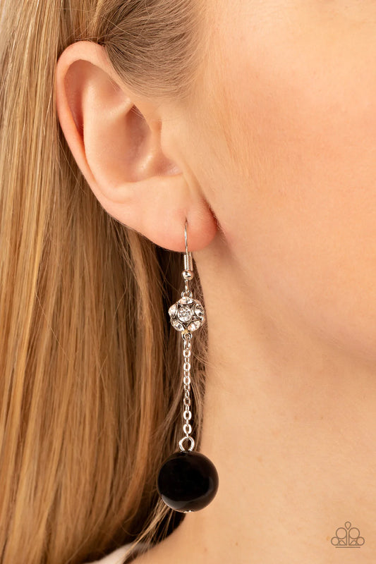 Nautical Nostalgia Black Bead White Rhinestone Earring Paparazzi E1040