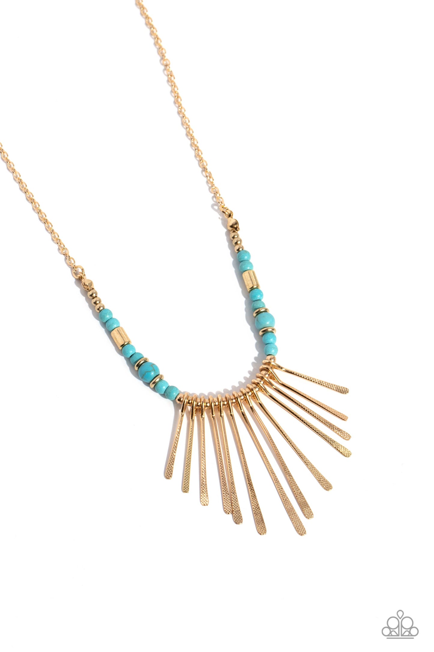 CLAWS of Nature - Gold Rods & Turquoise Stone Bead Santa Fe Style Necklace Paparazzi N3034