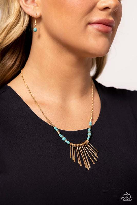 CLAWS of Nature - Gold Rods & Turquoise Stone Bead Santa Fe Style Necklace Paparazzi N3034