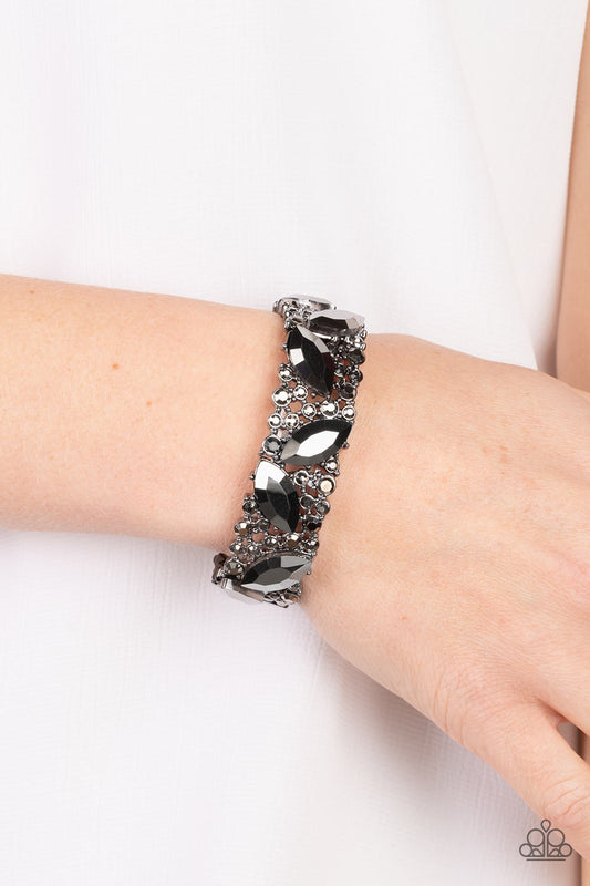 Full Body Chills - Black Gunmetal Hematite Rhinestone Stretch Bracelet Paparazzi B0730