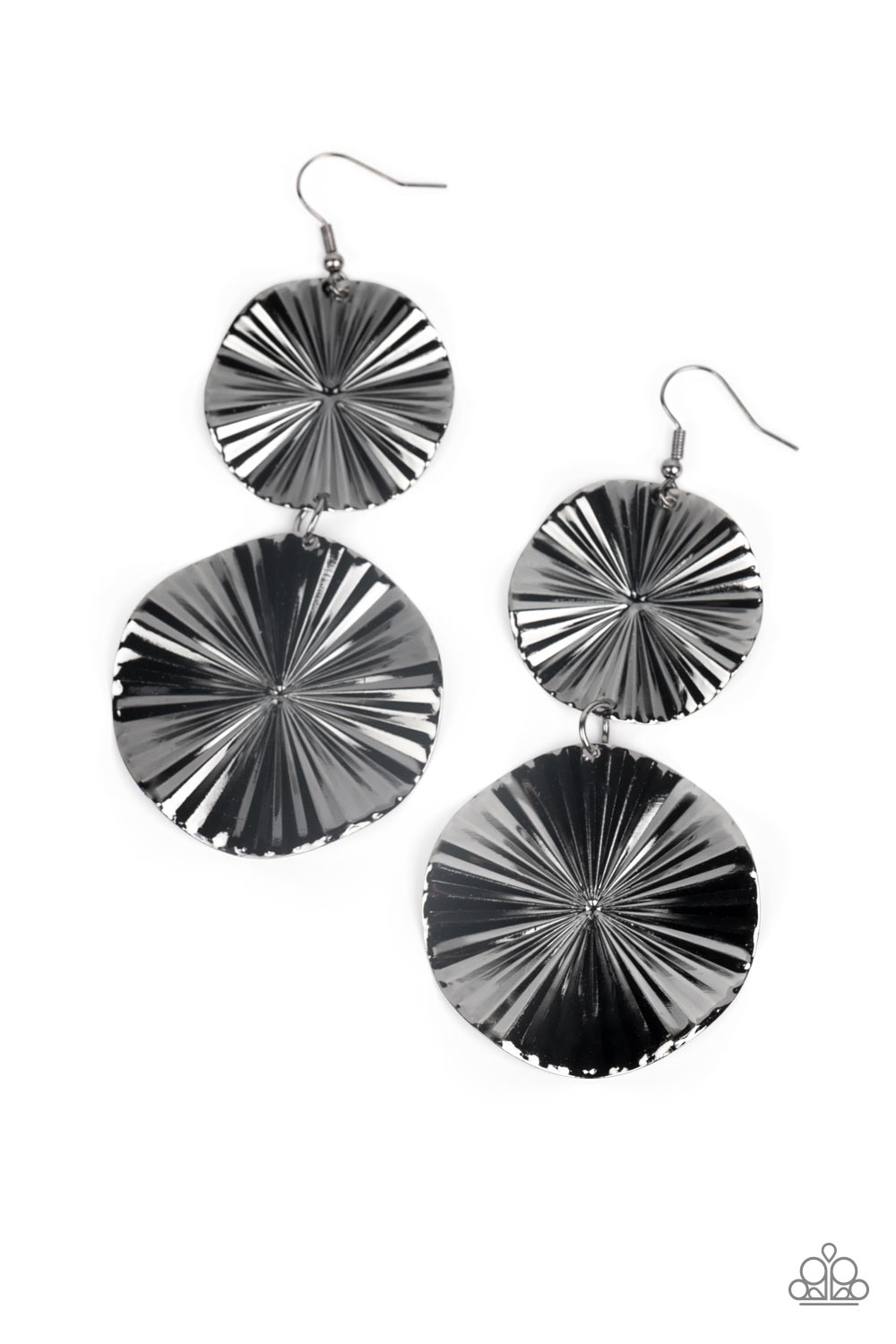 In Your Wildest FAN-tasy - Black Gunmetal Folded Metal Disc Earring Paparazzi E1056