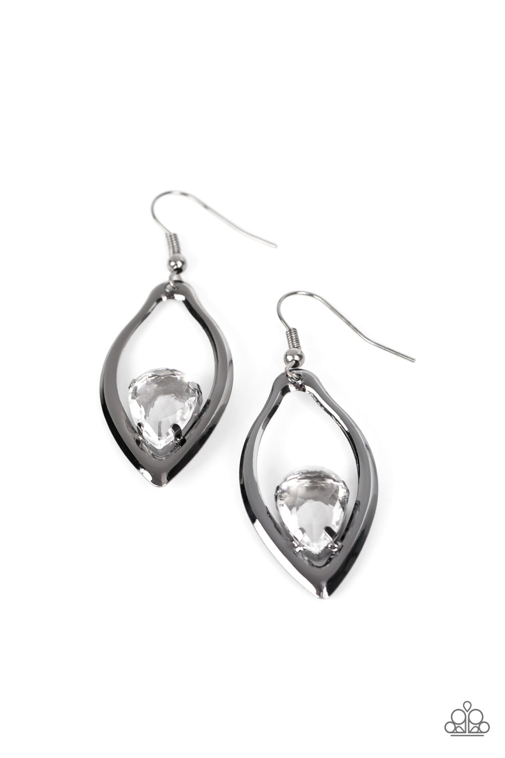 Beautifully Bejeweled - Black Smoky Teardrop Gunmetal Frame Earring Paparazzi E0986