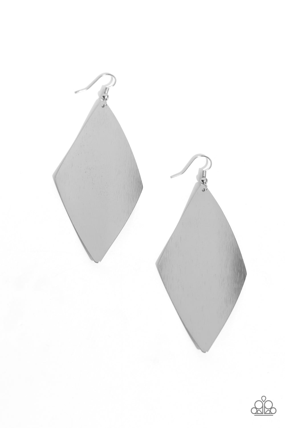 Retro Rally - Silver Kite Shaped Silver Earring Paparazzi E1564