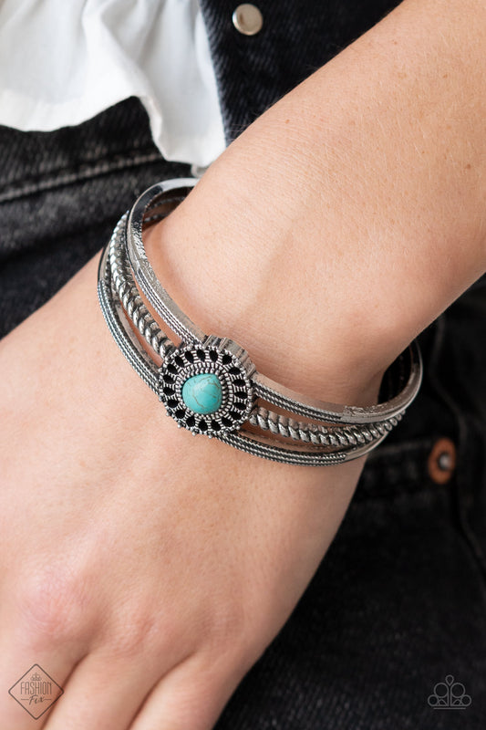 Elemental Escape - Blue Cracked Stone Cuff Bracelet Fashion Fix April 2022 Paparazzi B0458