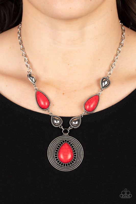 Saguaro Soul Trek - Red Cracked Stone Santa Fe Style Necklace Paparazzi N0984