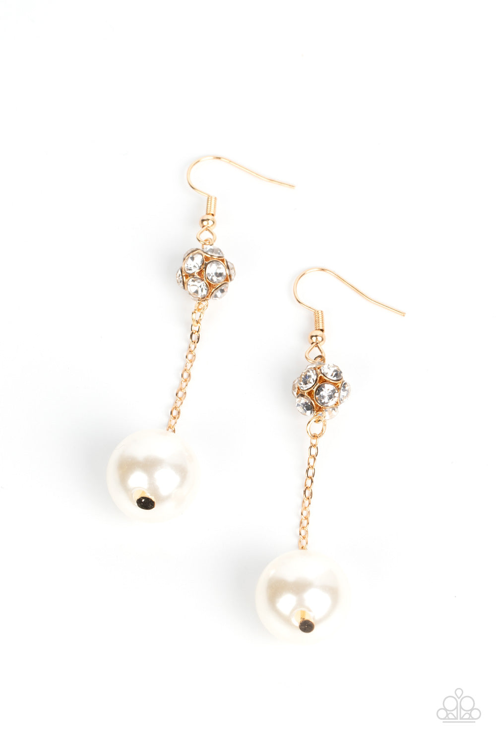 Nautical Nostalgia - Gold White Pearl And Rhinestone Earring Paparazzi E0921