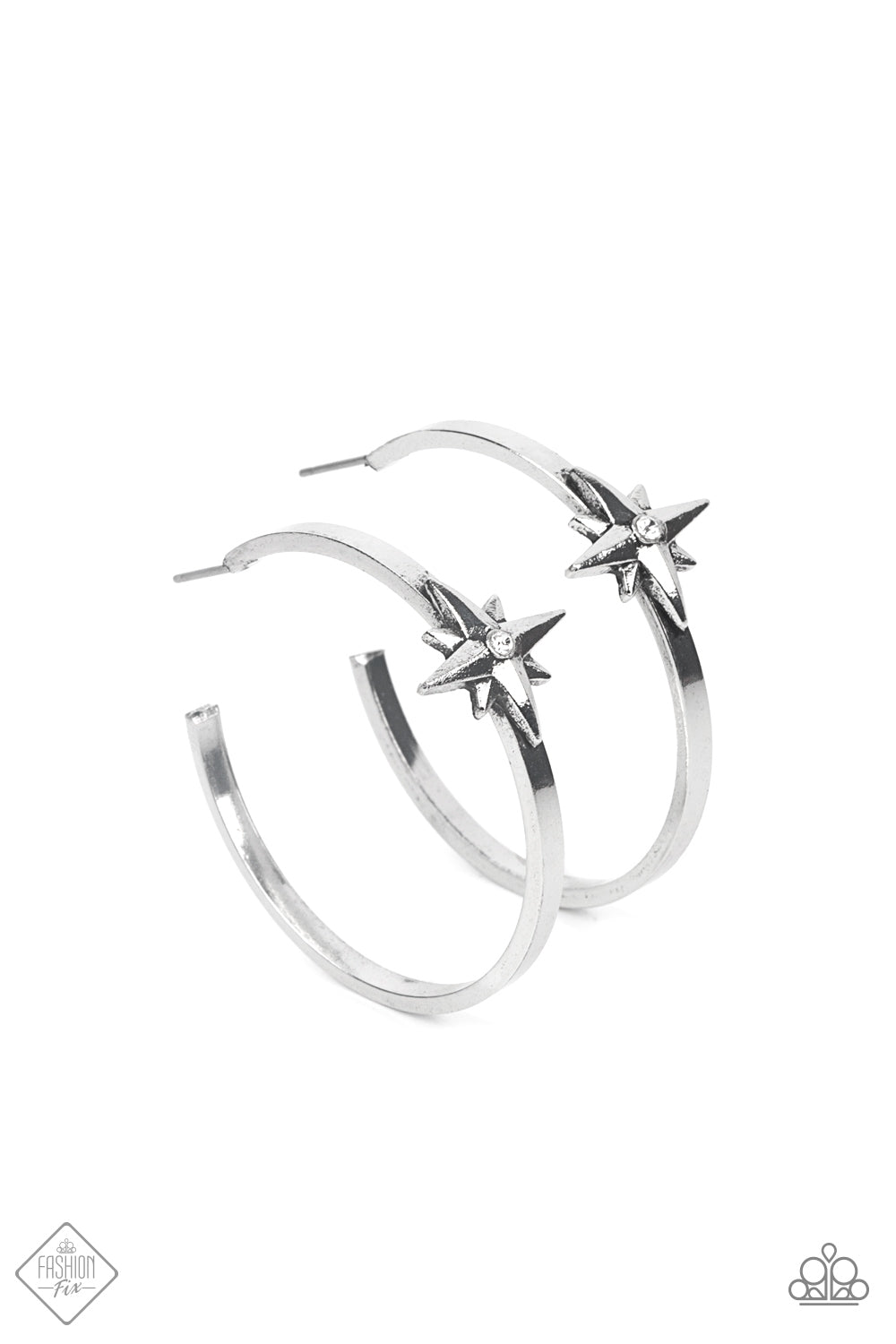 Lone Star Shimmer - White Silver Star Earring April 2022 Fashion Fix E0624