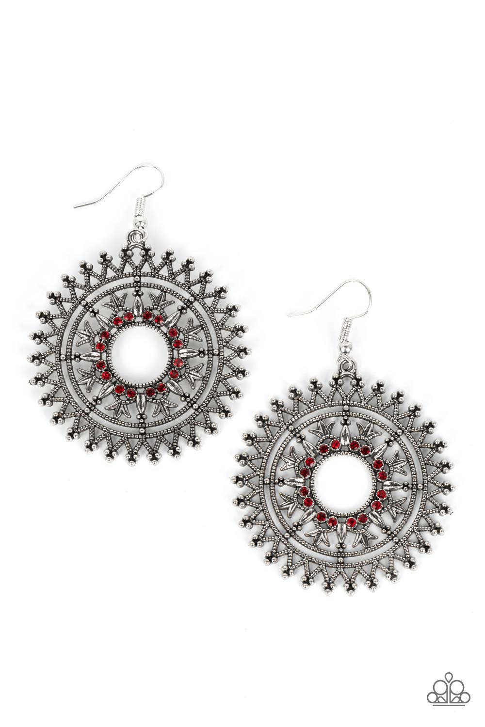 Revel in Radiance - Red Rhinestone Silver Earring Paparazzi E1405