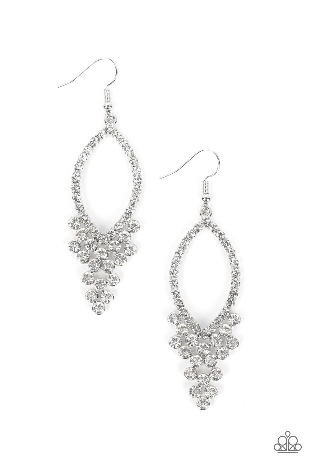 GLOWING off the Deep End - White Rhinestone Teardrop Earring Paparazzi E1062