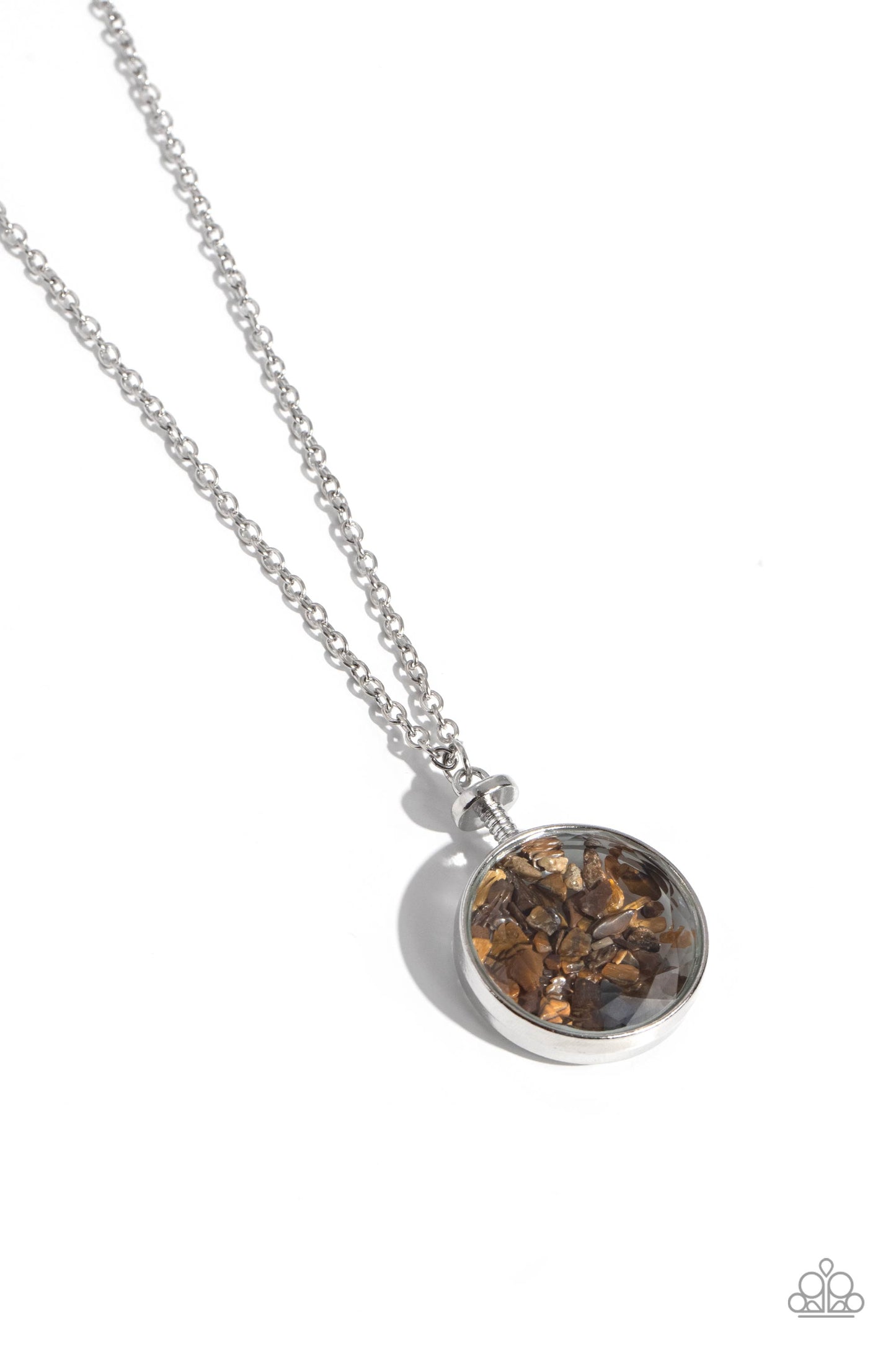 Geo Mine - Brown Tiger's Eye Stone In Glassy Pendant Necklace Paparazzi N1899