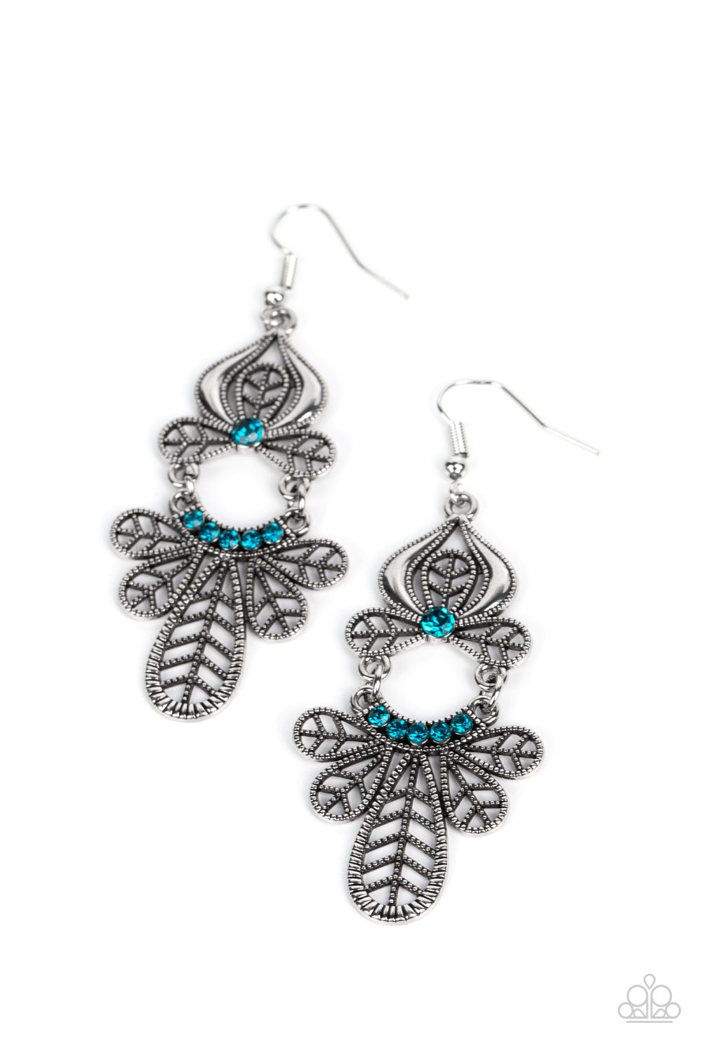 Galapagos Gala - Blue Rhinestone Leafy Earring Paparazzi E1447