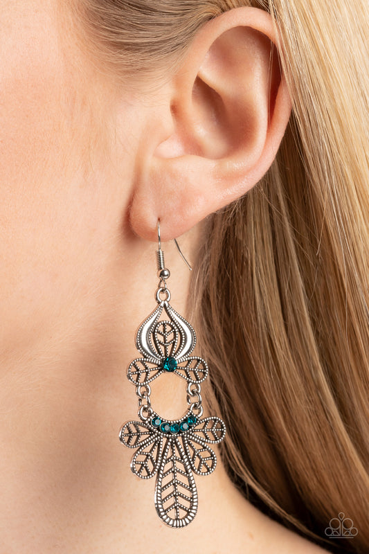 Galapagos Gala - Blue Rhinestone Leafy Earring Paparazzi E1447