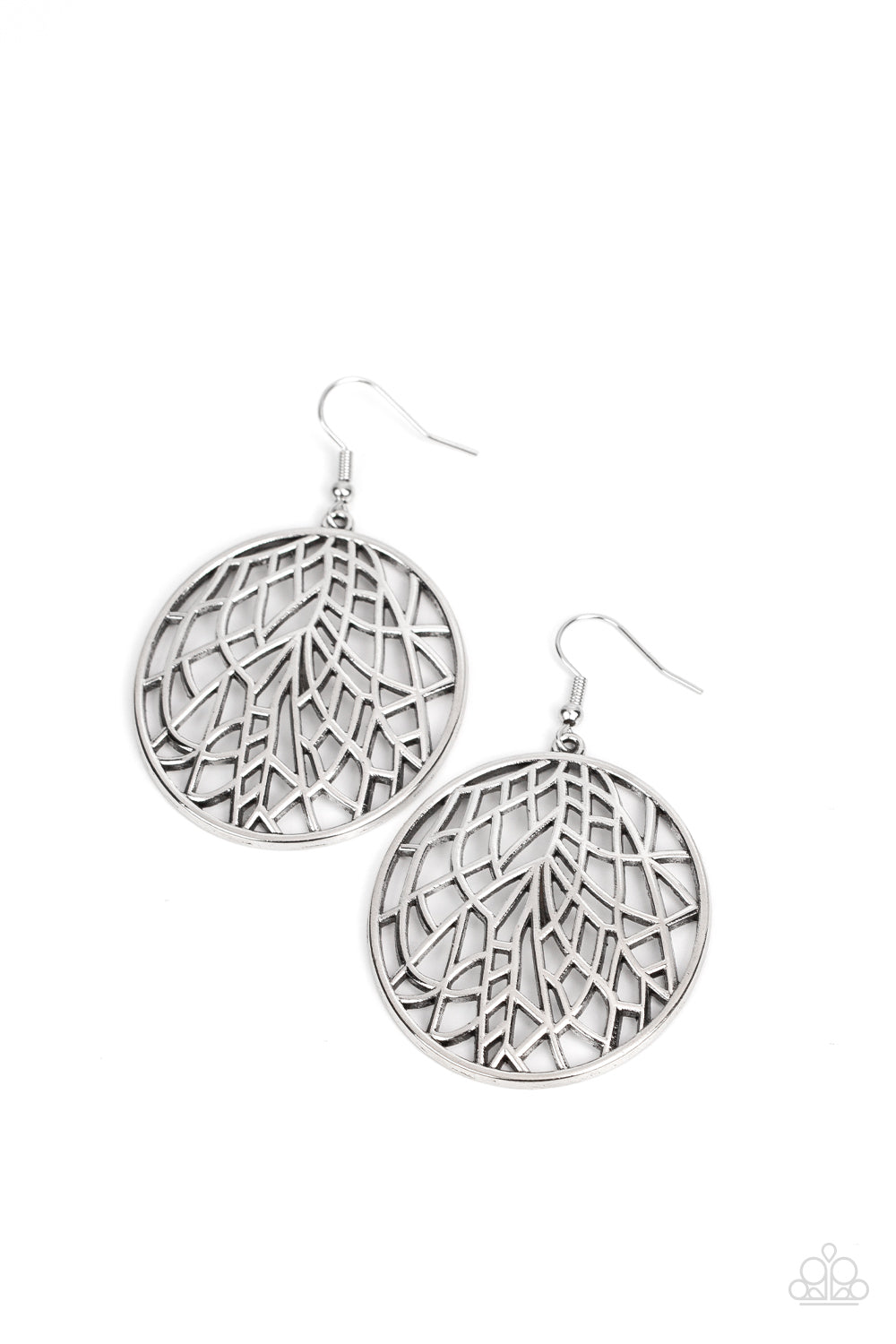 Fractured Foliage - Silver Leafy Accent Earring Paparazzi E1005