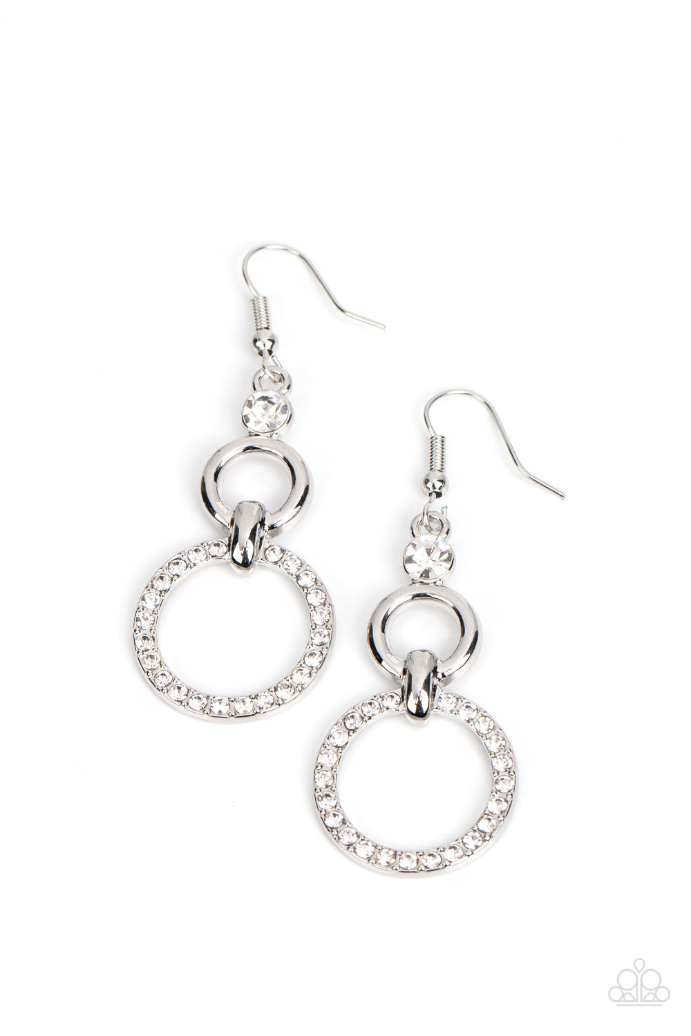 Bauble Bliss - White Rhinestone Silver Earring Paparazzi E1687