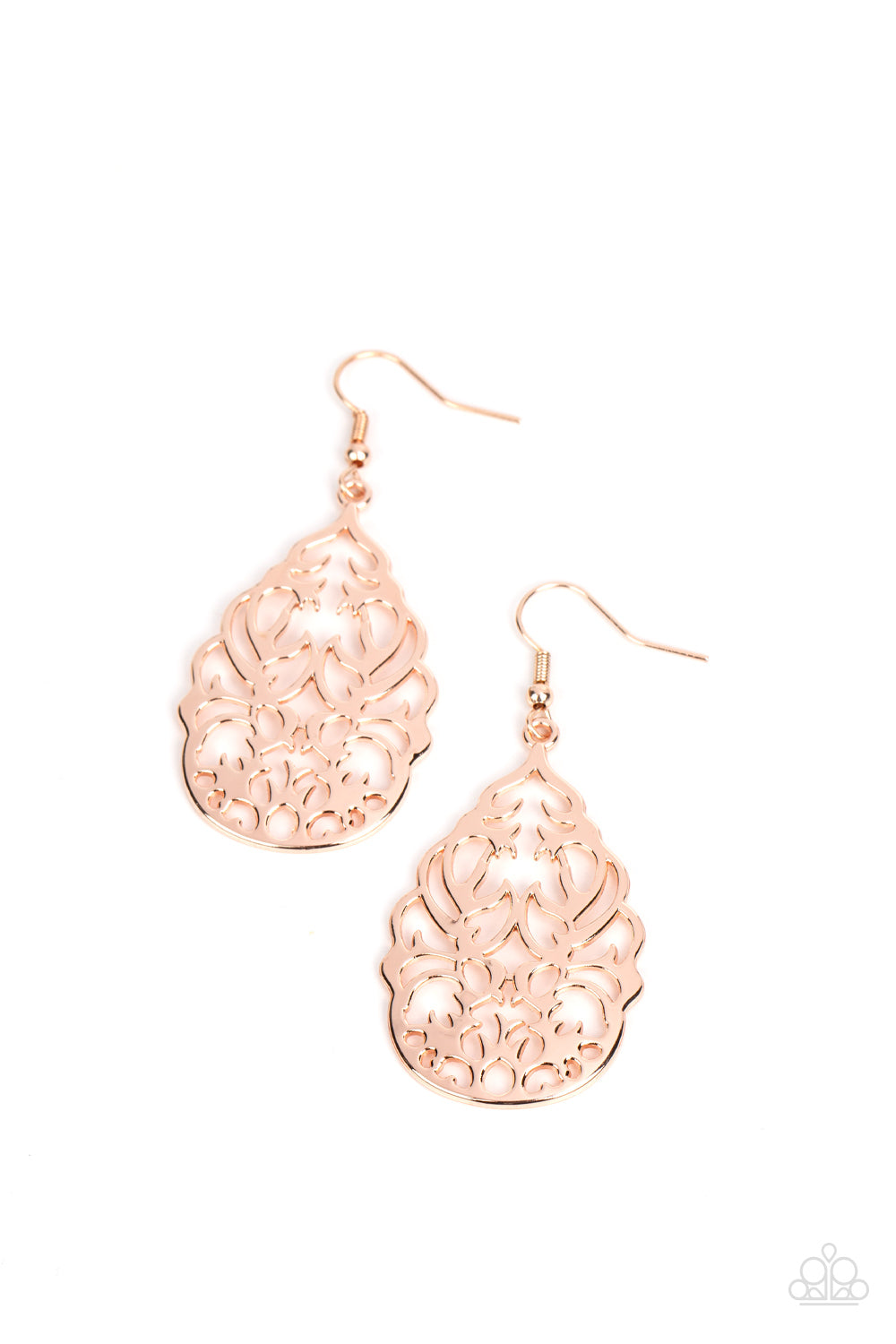 Vineyard Vista - Rose Gold Filigree Scalloped Earring Paparazzi E1636