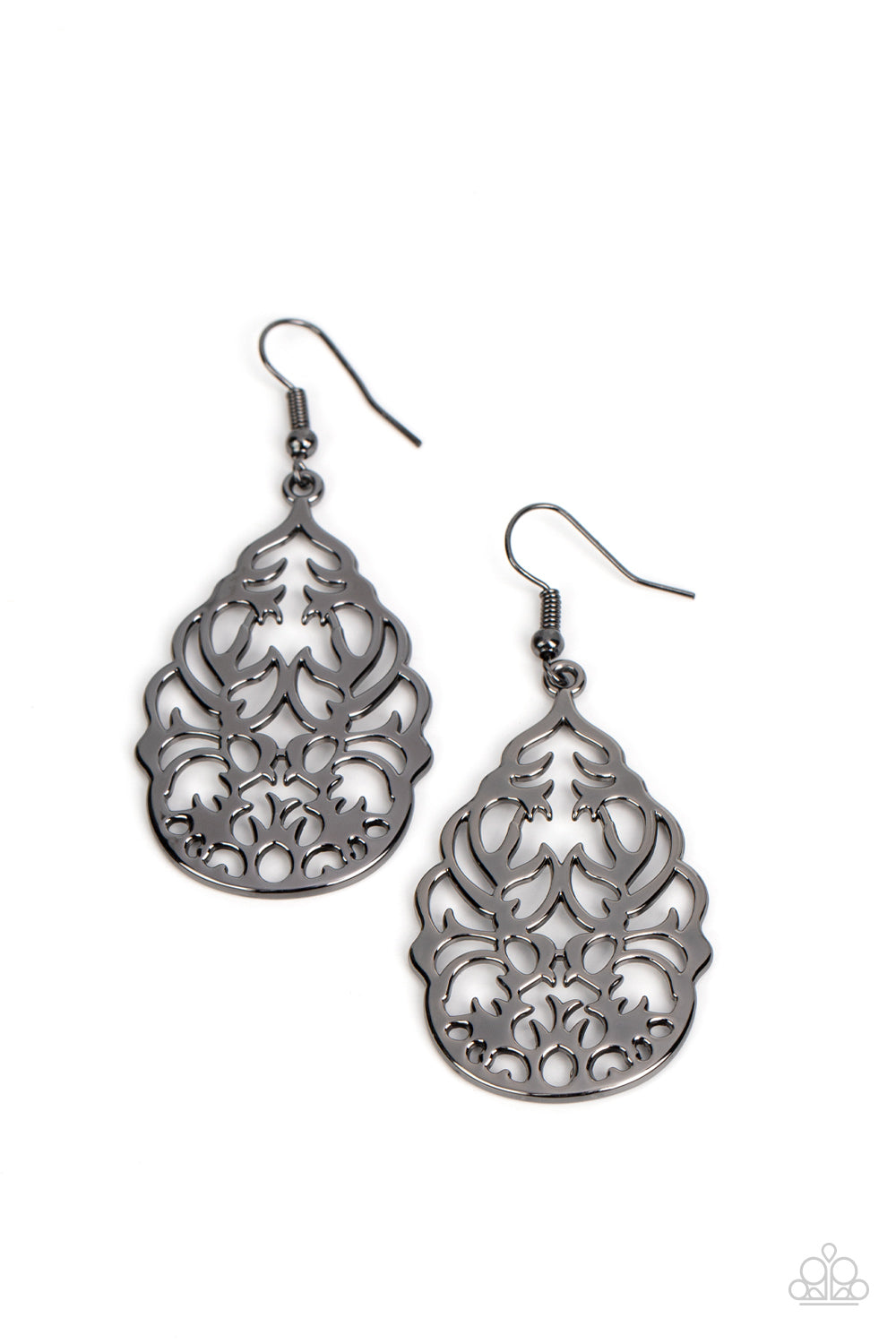 Vineyard Vista - Black Gunmetal Filigree Earring Paparazzi E1351