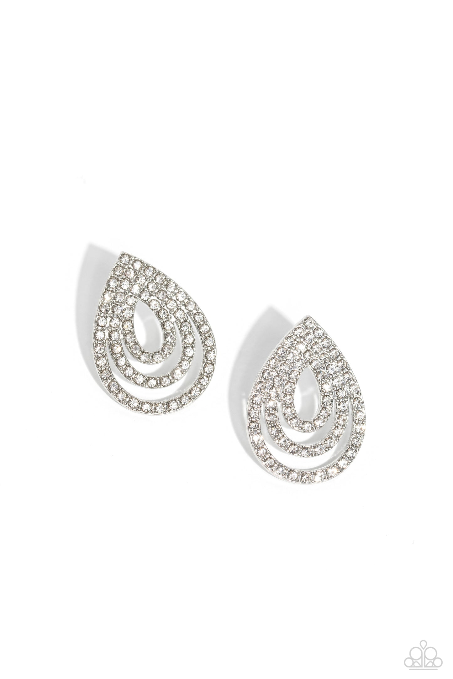 Red Carpet Reverie - White Rhinestone Teardrop Earring Paparazzi E1957