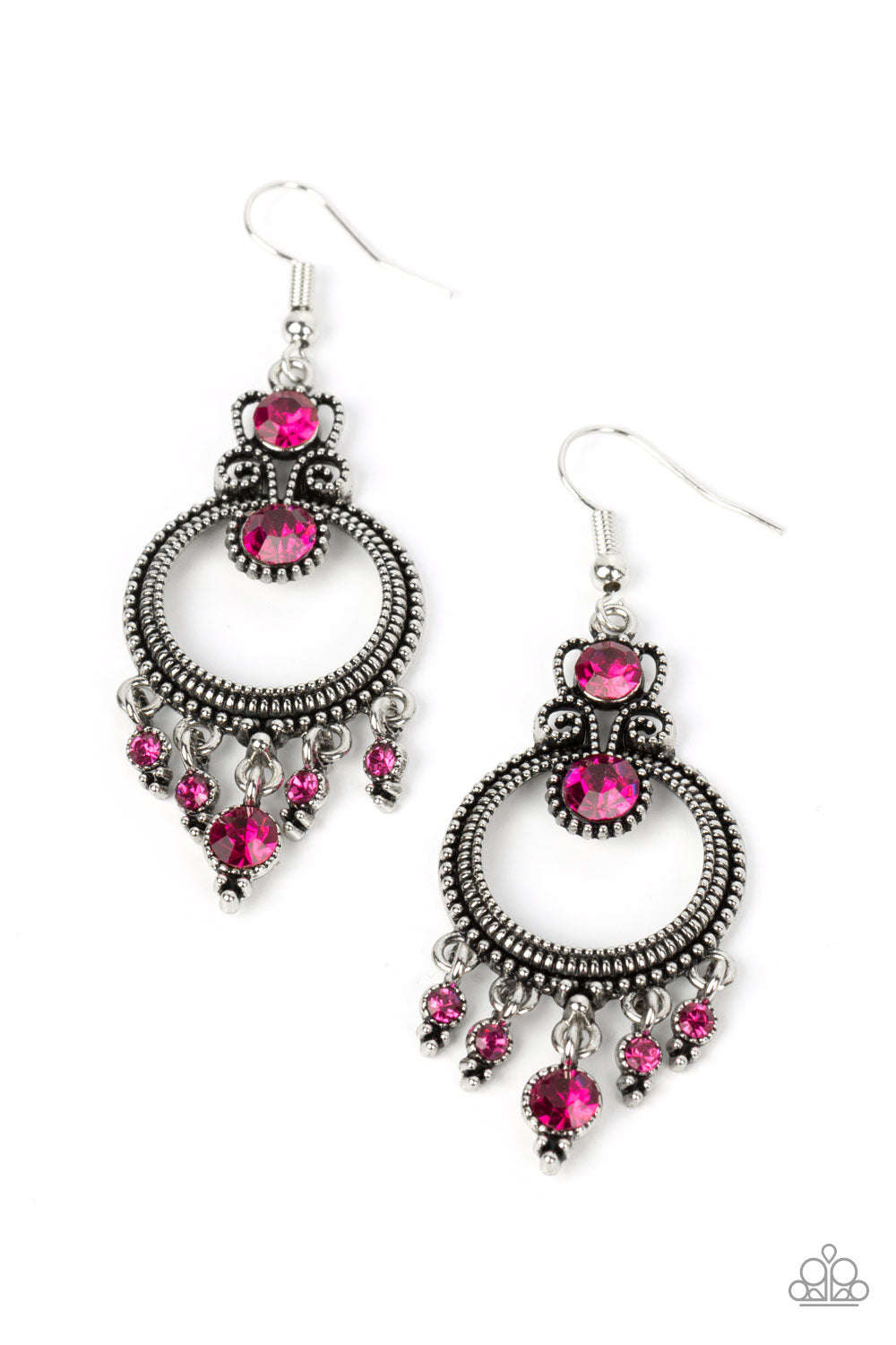 Palace Politics - Pink Rhinestone Filigree Accent Earring Paparazzi E1453