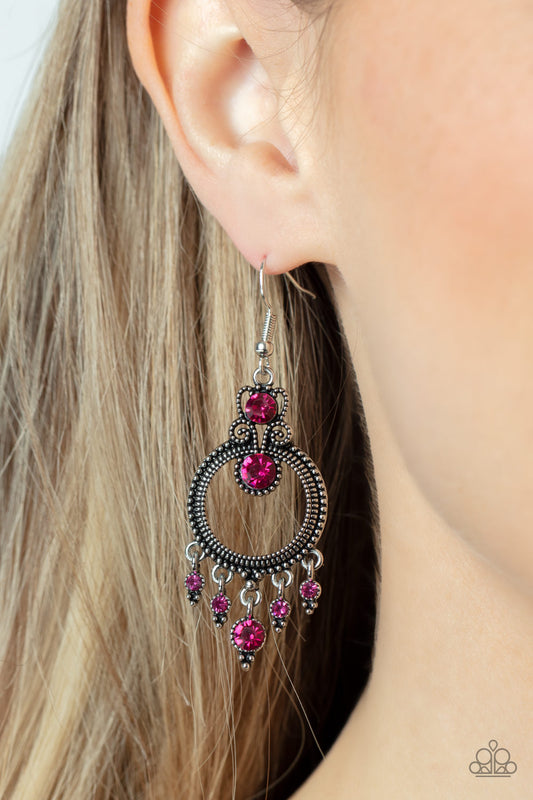 Palace Politics - Pink Rhinestone Filigree Accent Earring Paparazzi E1453