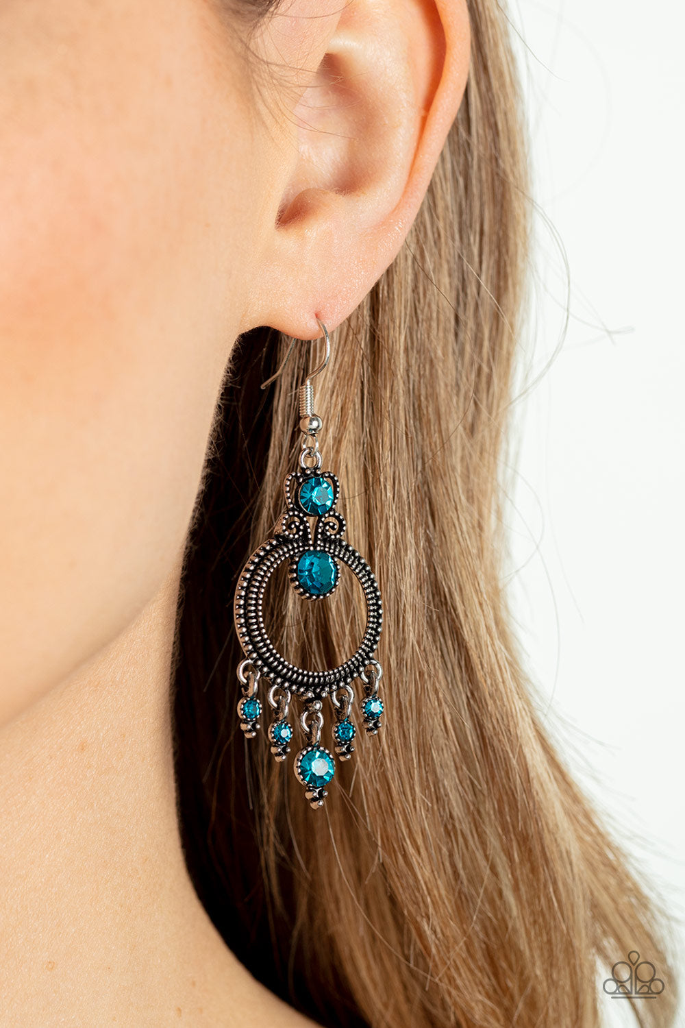 Palace Politics - Blue Rhinestone Filigree Earring Paparazzi E1534