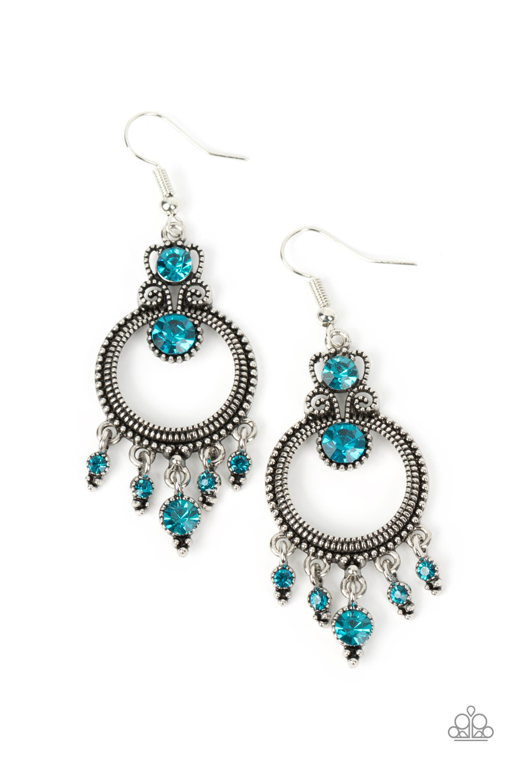 Palace Politics - Blue Rhinestone Filigree Earring Paparazzi E1534