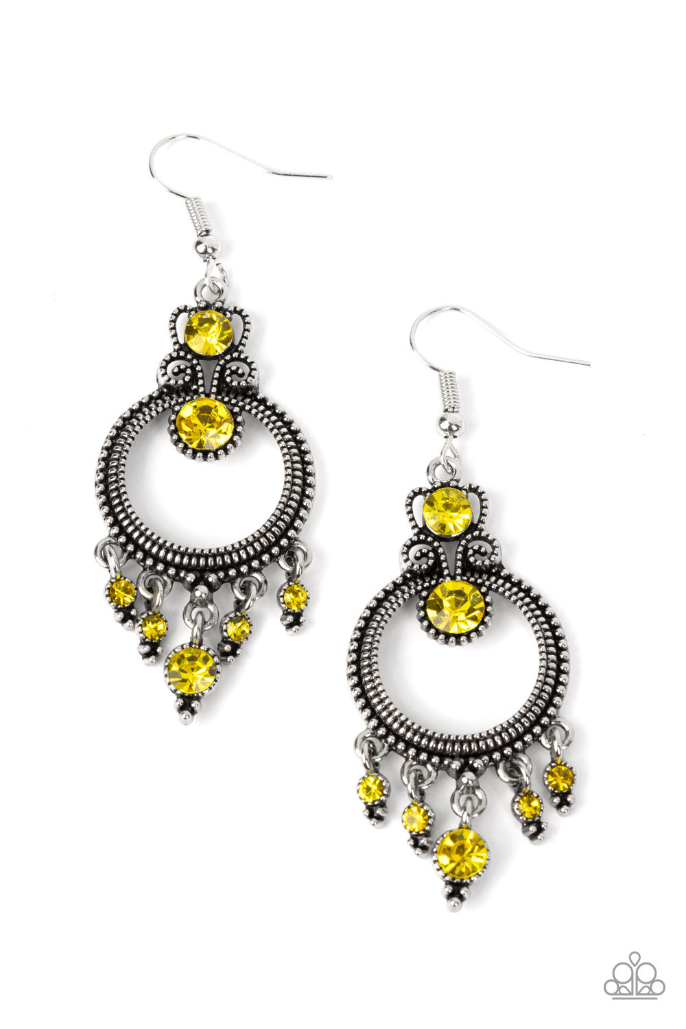 Palace Politics - Yellow Rhinestone Filigree Earring Paparazzi E1312